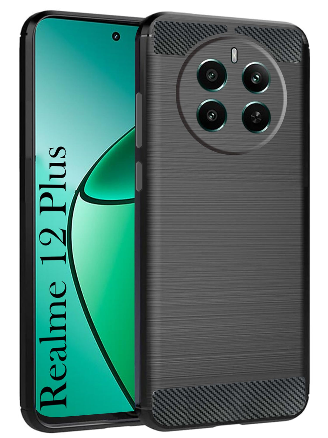 For Realme 12 Plus Back Cover Case (Hybrid Armor Case | Carbon Fiber Shockproof | Soft and Flexible)
