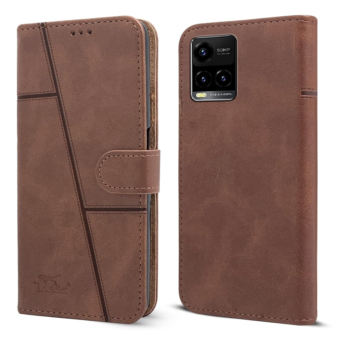 For Vivo Y33s Flip Cover Case (Stitched Leather Finish | Magnetic Closure | Inner TPU | Foldable Stand | Wallet Card Slots)