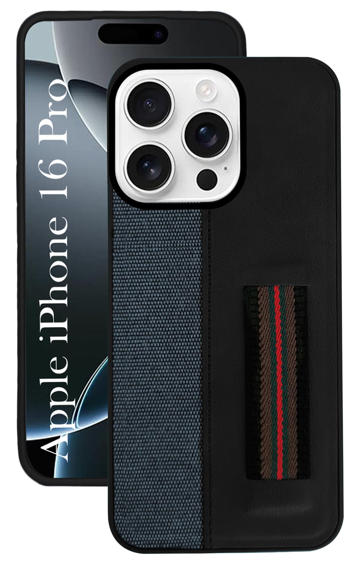 For Apple iPhone 16 Pro Back Cover Case ( Professional PU Leather | Strip Chain Holder Socket)