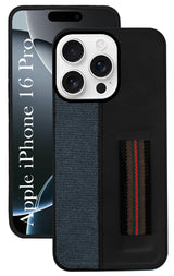 For Apple iPhone 16 Pro Back Cover Case ( Professional PU Leather | Strip Chain Holder Socket)