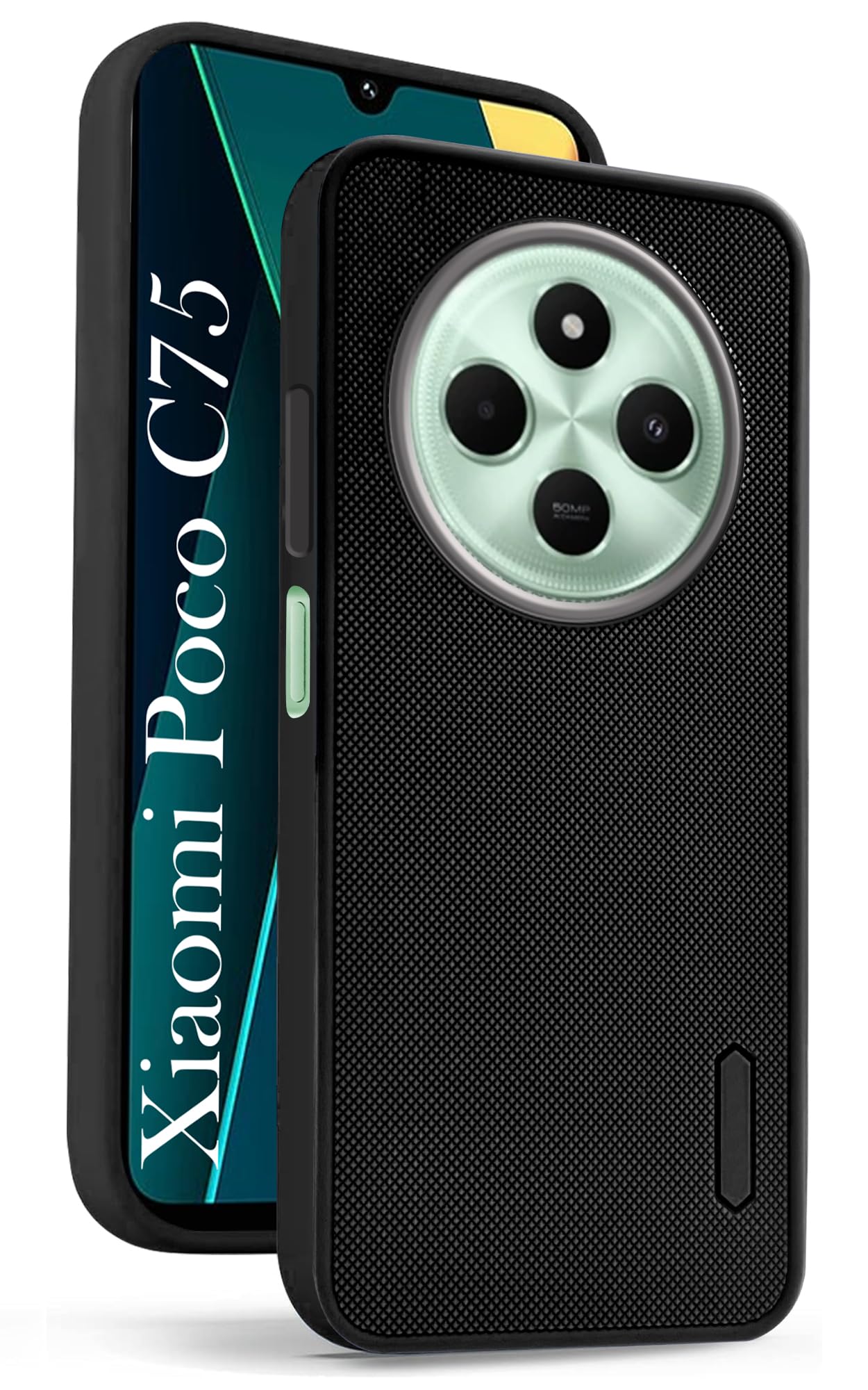 For POCO C75 | Poco M7 Back Cover Case (Textured Grip Design | Micro-Fiber Cloth Inside | Slim and Light Weight | Soft Touch and Feel | Black)