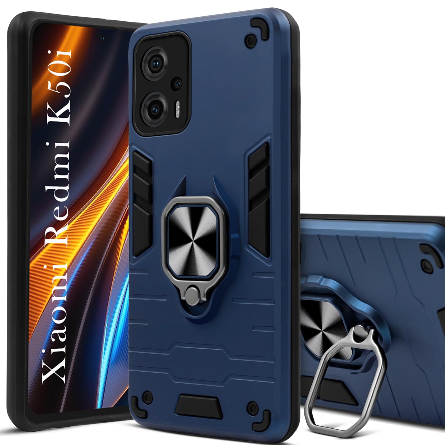 For Xiaomi Redmi K50i Back Cover Case (Dual Layer Hybrid | Ring Holder & Kickstand | 360 Degree Shockproof Protection)