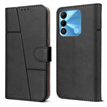 For Tecno Spark 9 Flip Cover Case (Stitched Leather Finish | Magnetic Closure | Foldable Stand | Wallet Card Slots)