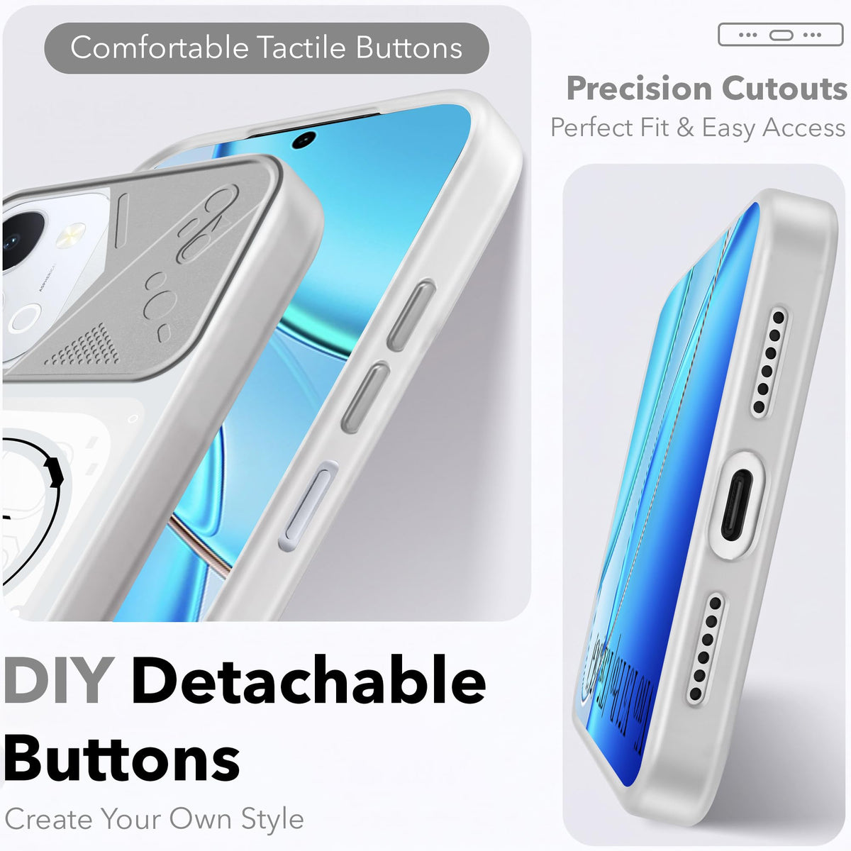 For Vivo Y51 Pro 5G | Vivo T5x Metallic Back Cover Case (Metallic Camera Protection & Buttons | Translucent Milky Shade | Hard Polycarbonate)