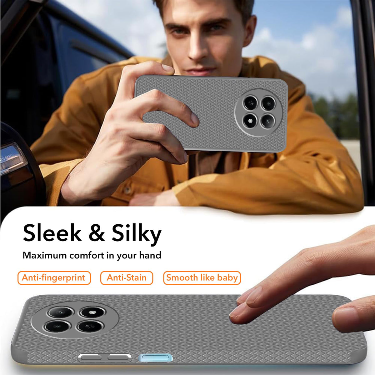 For Realme 12 | Realme 12X Back Cover Case (Liquid Silicone | Side Grip | Camera Protection)