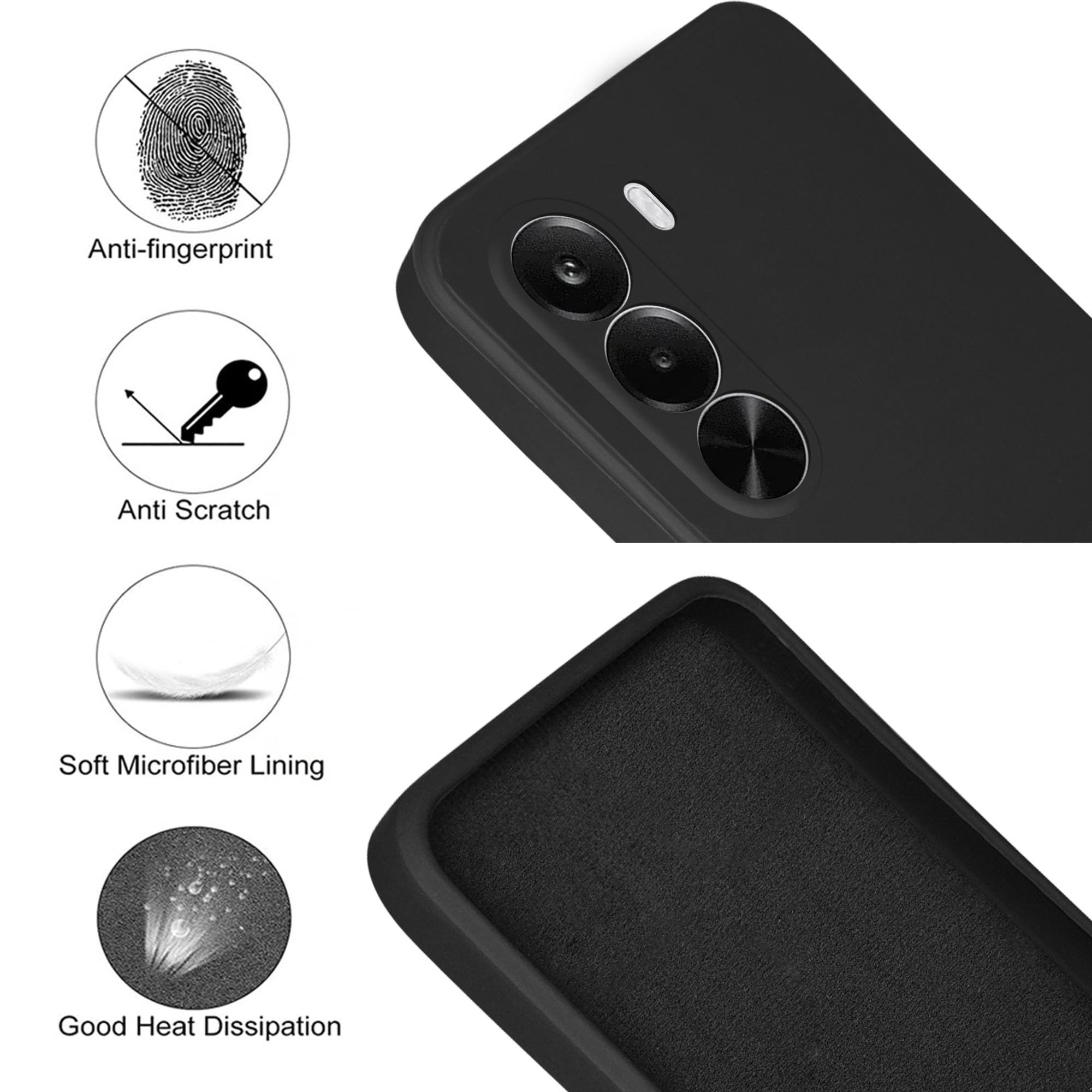 For OnePlus Nord CE 6 Lite Back Cover Case (Matte Finish Silicone with Inside Fiber cloth)