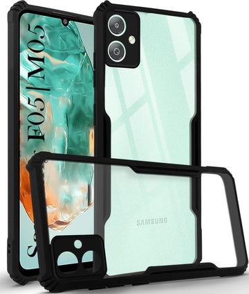 For Samsung Galaxy F05 | M05  Back Case Cover (Shockproof with Polycarbonate Clear Panel | Professional Black)
