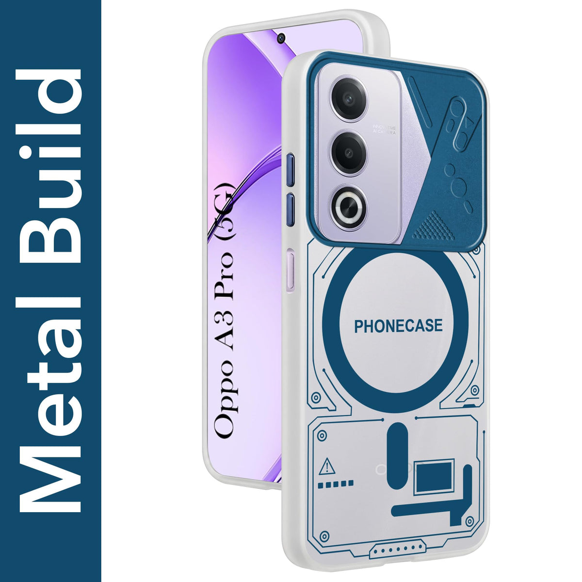 For Oppo A3 Pro 5G Metallic Back Cover Case (Metallic Camera Protection & Buttons | Translucent Milky Shade | Hard Polycarbonate)