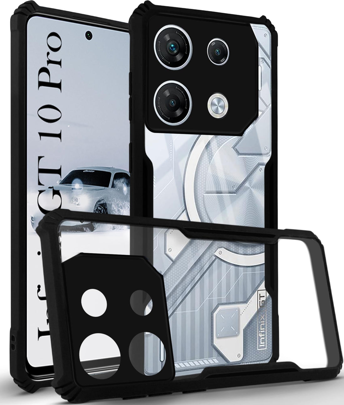 For Infinix GT 10 Pro Back Case Cover (Shockproof with Polycarbonate Clear Panel | Professional Black)
