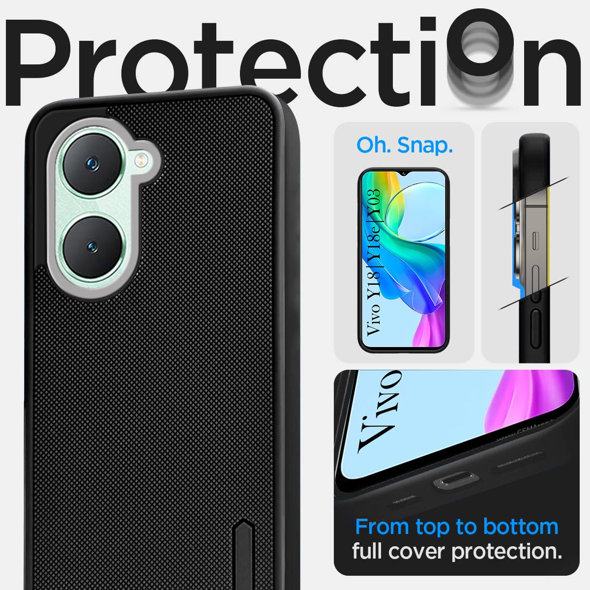 For Vivo Y18 | Y18E | Y03 | Y18I | Y18T Back Cover Case Rubberised (Textured Grip Design| Micro-Fiber Cloth Inside | Slim and Light Weight | Soft Touch and Feel)