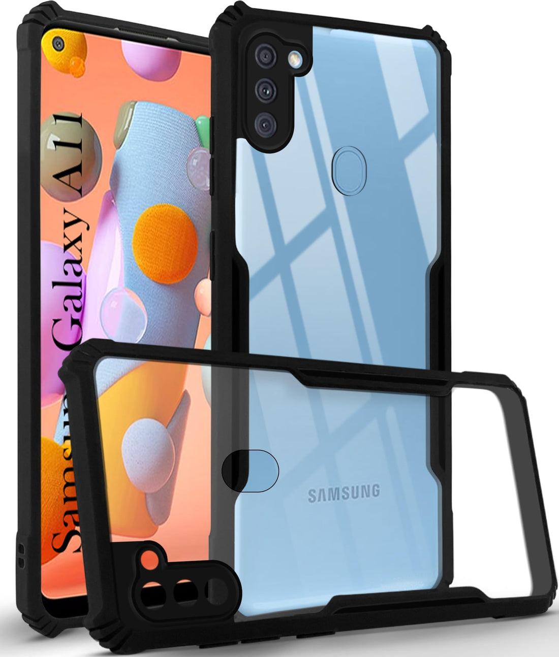 For Samsung Galaxy A11 Back Cover Case ( Shockproof with Polycarbonate Clear Panel | Professional Black)