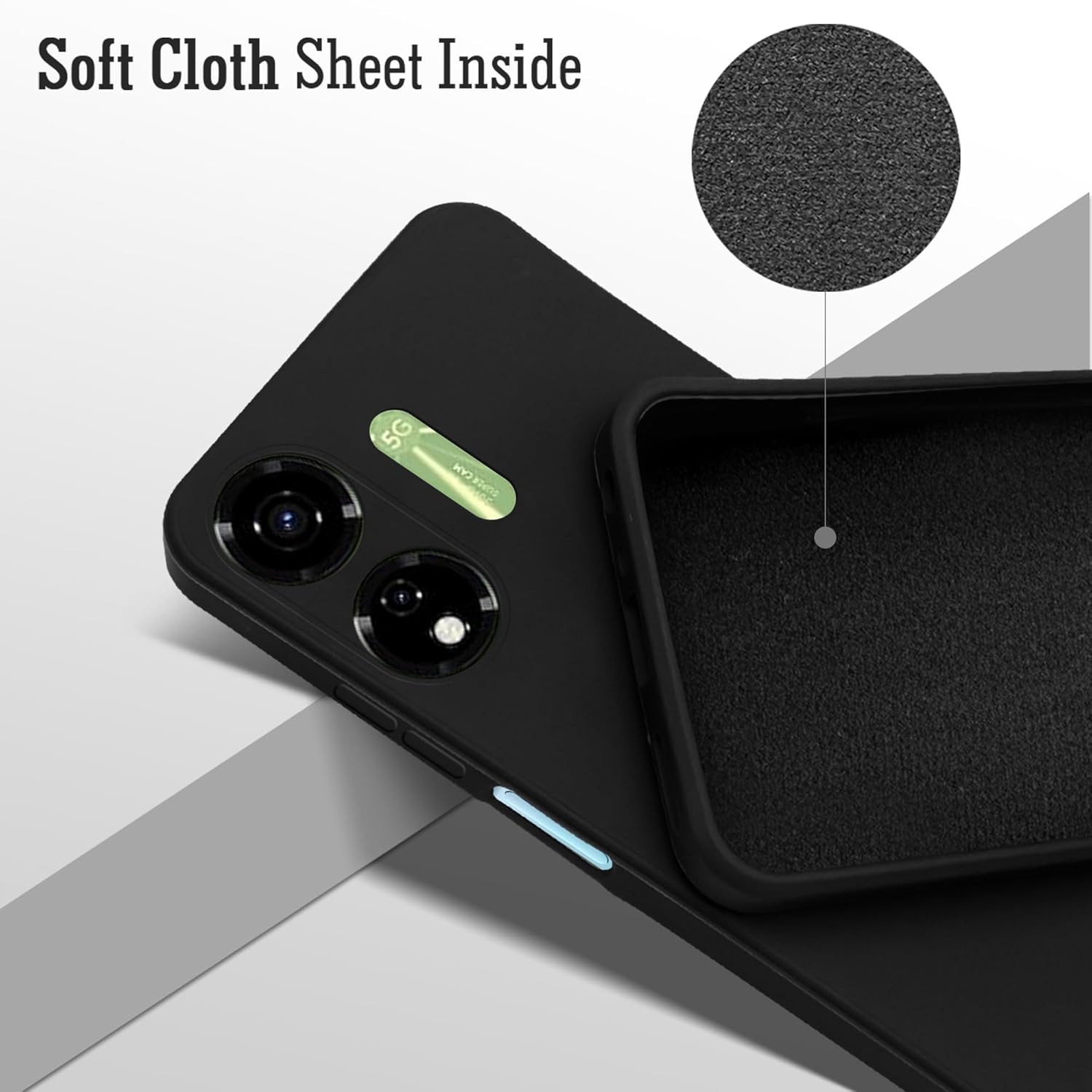 For Itel P55 Back Cover Case (Matte Finish Silicone with Inside Fiber Cloth)
