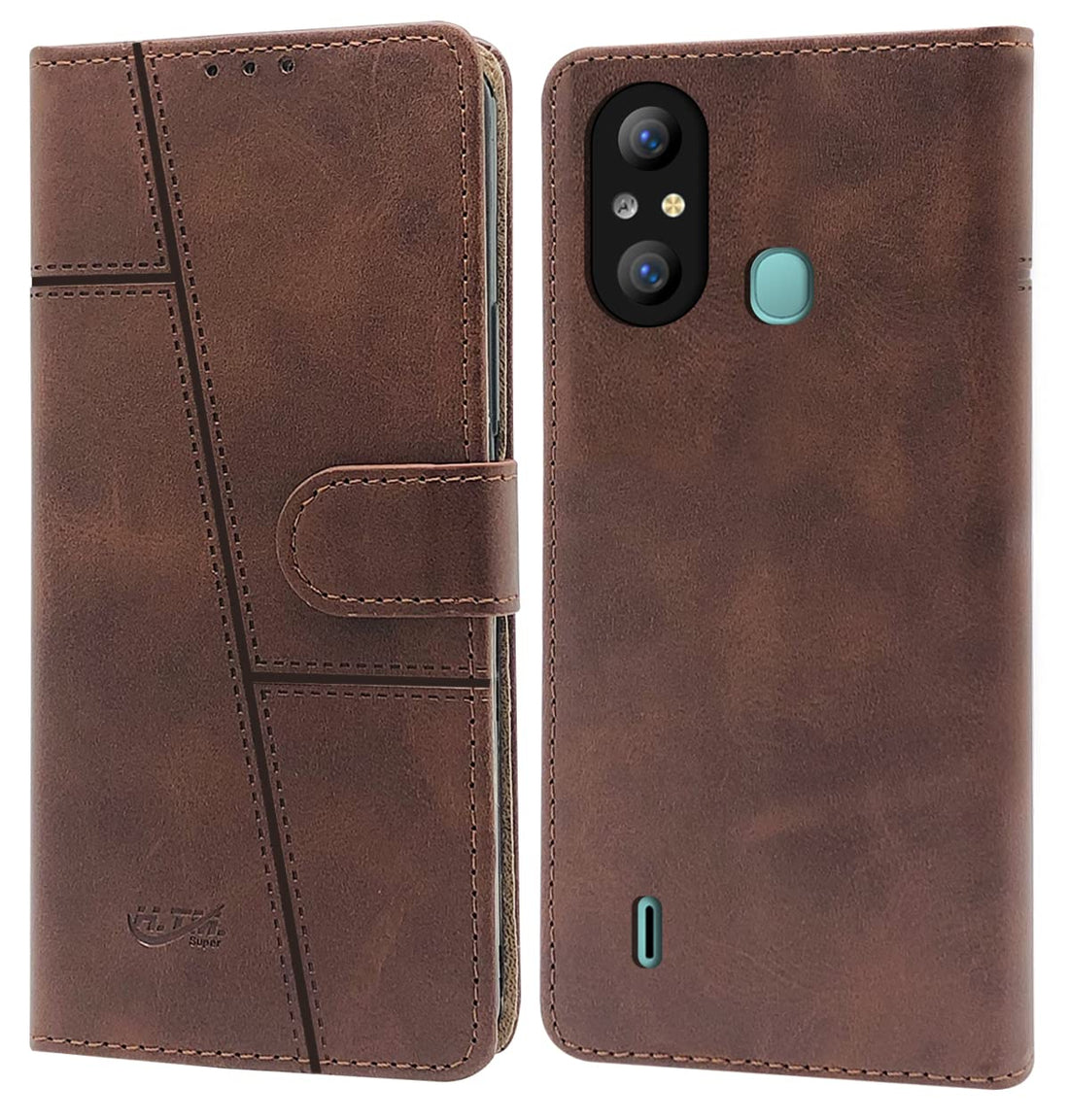 For Itel A49 Flip Cover Case (Stitched Leather Finish | Magnetic Closure | Inner TPU | Foldable Stand | Wallet Card Slots)