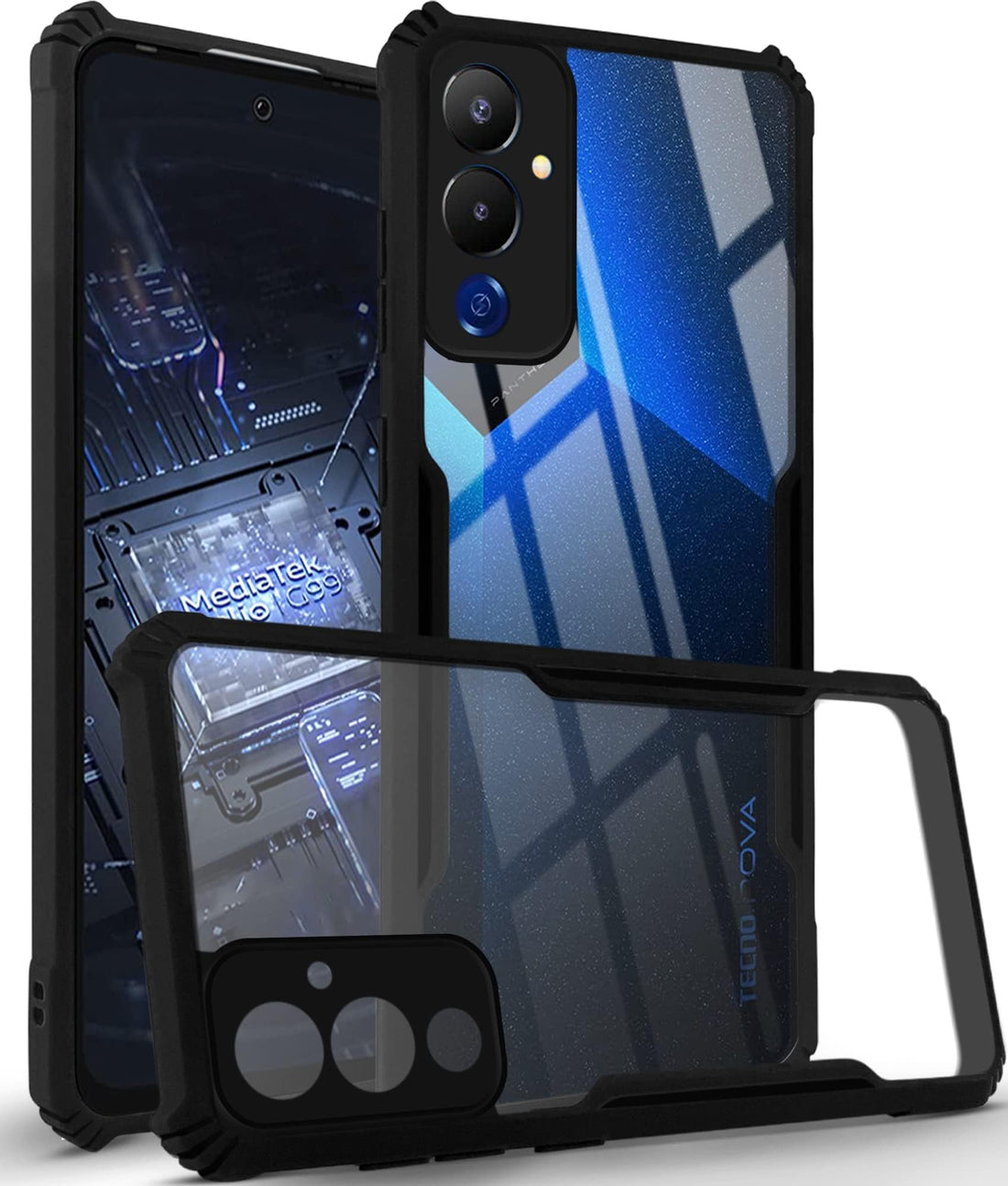 For Tecno Pova 4 Back Cover Case ( Shockproof with Polycarbonate Clear Panel | Professional Black)
