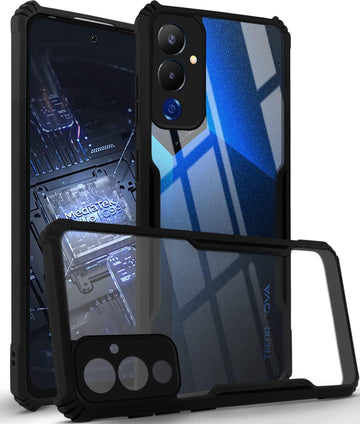 For Tecno Pova 4 Back Cover Case ( Shockproof with Polycarbonate Clear Panel | Professional Black)