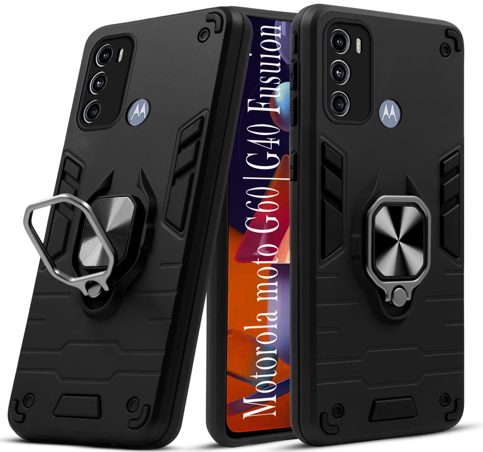 For Moto G40 Fusion | G60 Back Cover Case (Shockproof Polycarbonate Dual Layer Hybrid Armor | Robust Black)