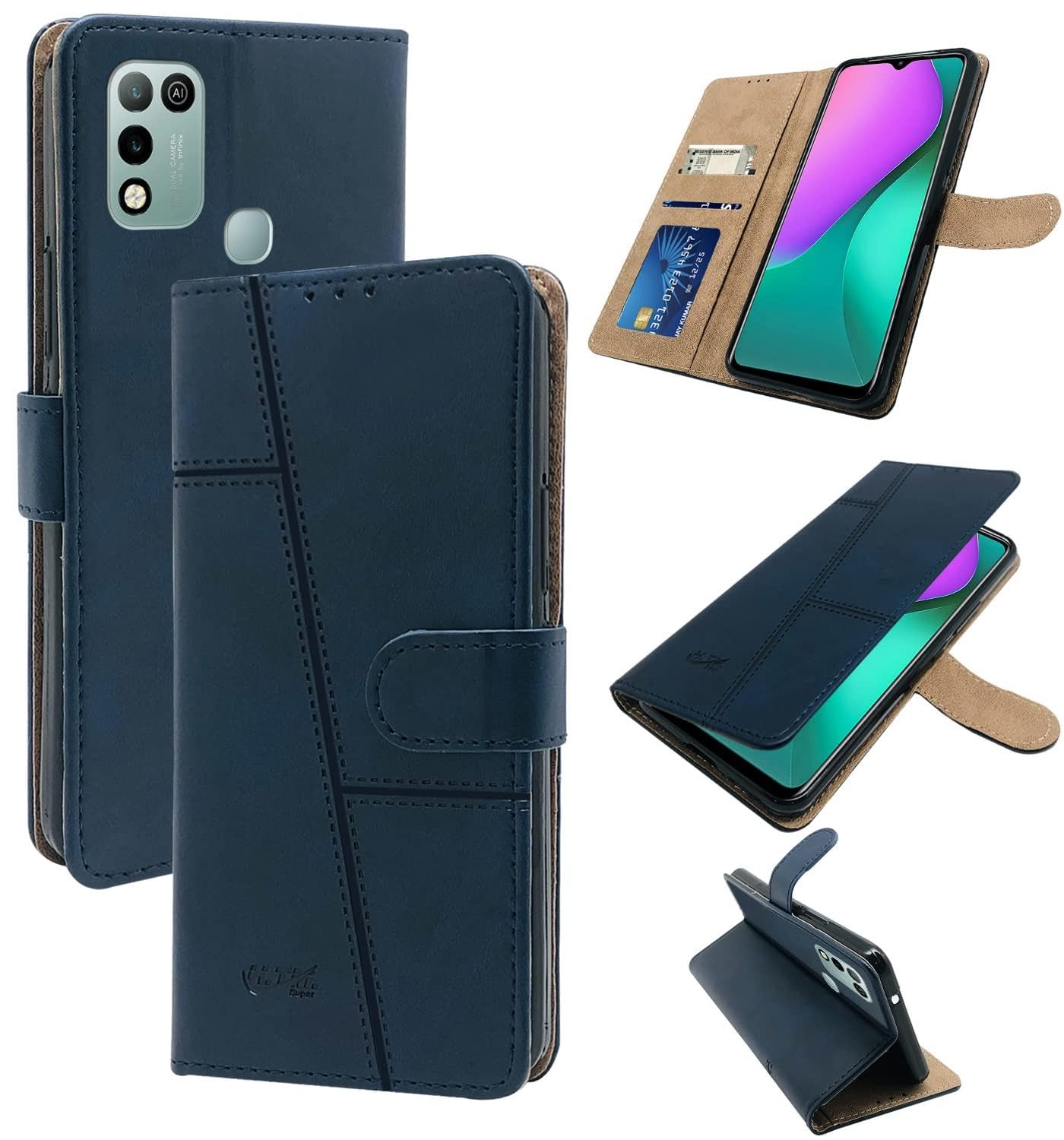 For Infinix Hot 10 Play Flip Case Cover ( Stitched Leather with Magnetic Closure)