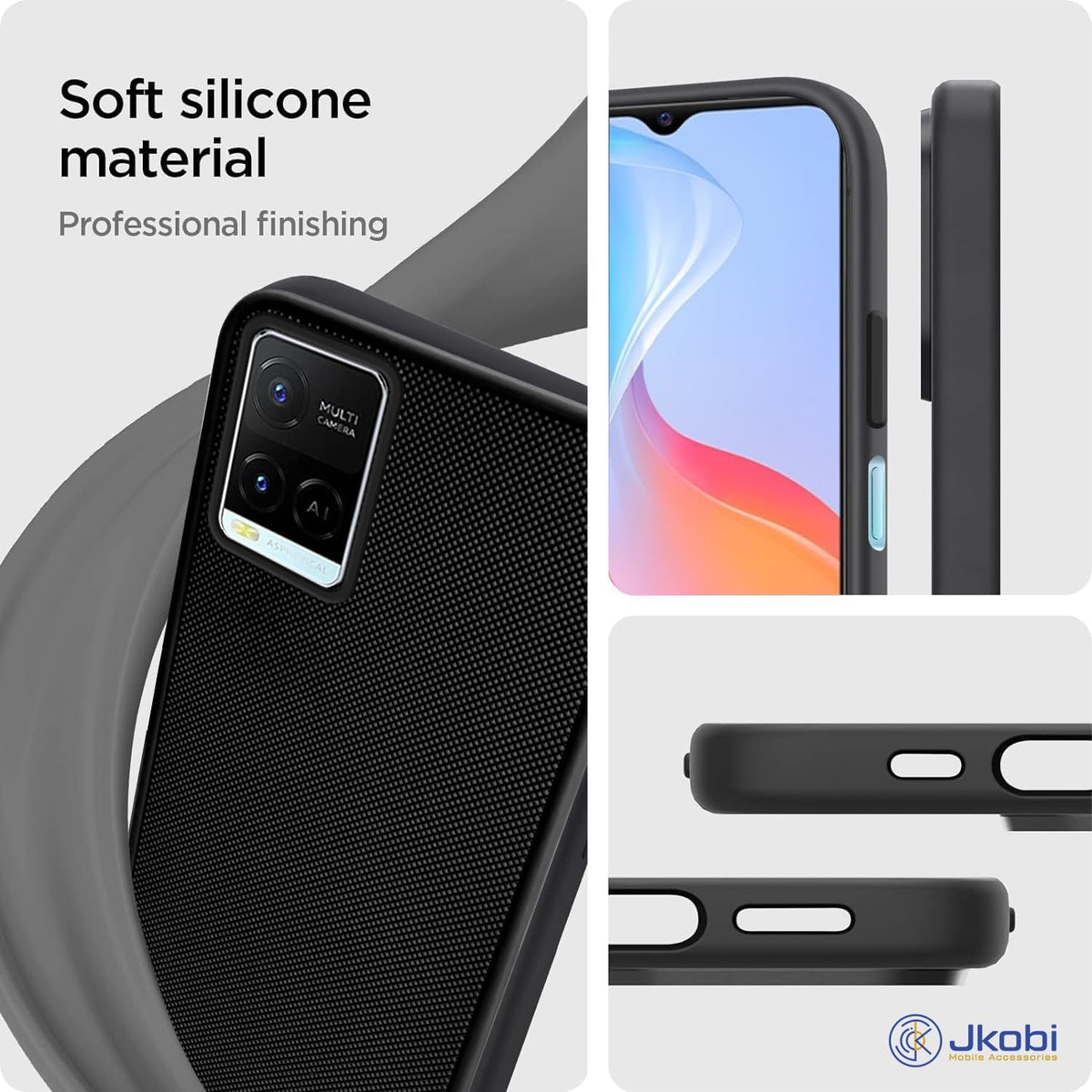 For Vivo Y21 2021  Back Cover Case Rubberised (Textured Grip Design| Micro-Fiber Cloth Inside | Slim and Light Weight | Soft Touch and Feel)