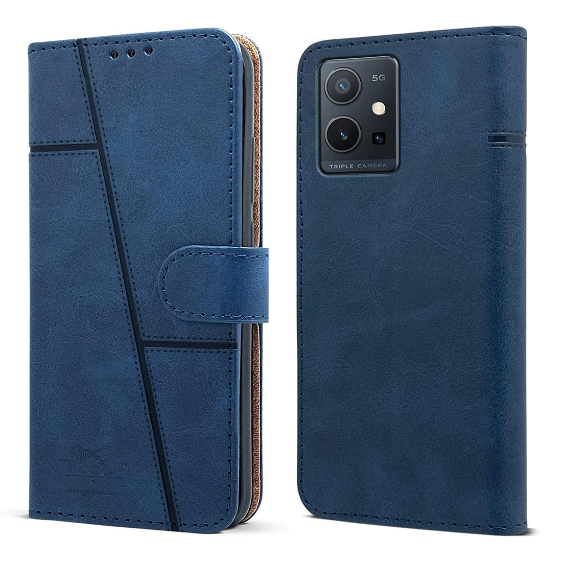 For Vivo T1 5G Flip Cover Case (Stitched Leather Finish | Magnetic Closure | Inner TPU | Wallet Card Slots)
