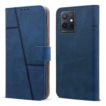 For Vivo T1 5G Flip Cover Case (Stitched Leather Finish | Magnetic Closure | Inner TPU | Wallet Card Slots)