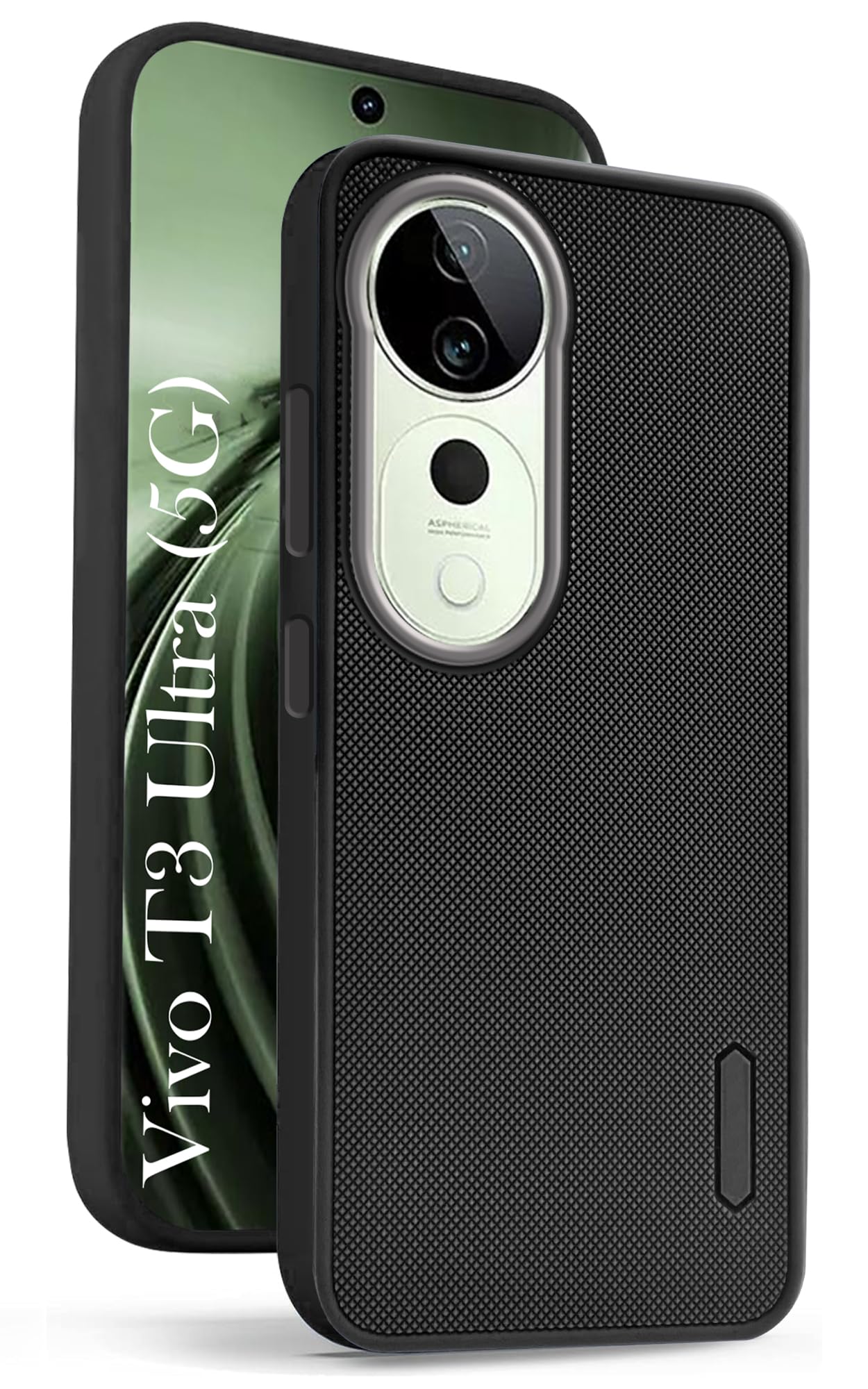 For Vivo T3 Ultra  Back Cover Case (Textured Grip Design | Micro-Fiber Cloth Inside | Slim and Light Weight | Soft Touch and Feel | Black)