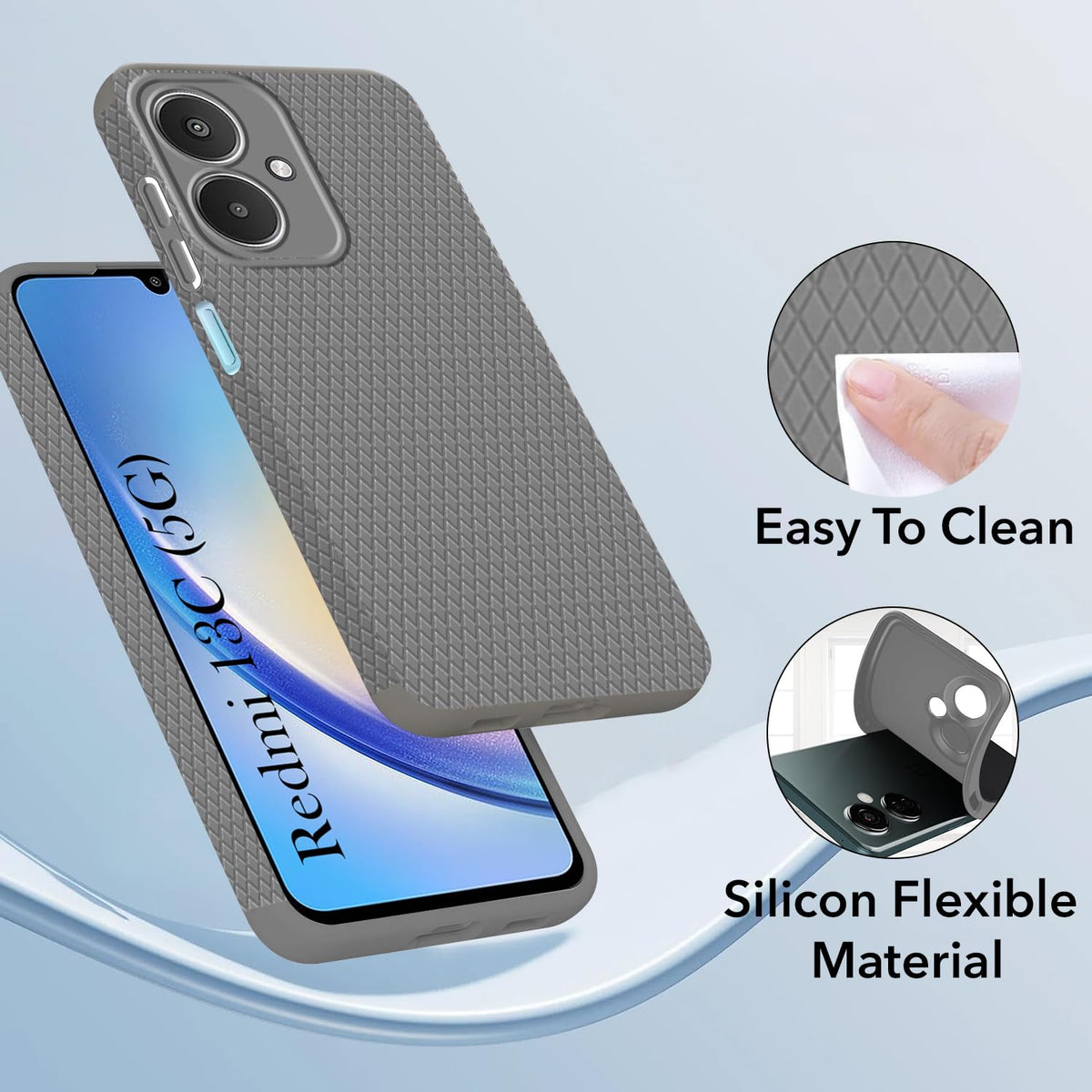 For Redmi 13C 5G Back Cover Case (Liquid Silicone | Side Grip | Camera Protection)