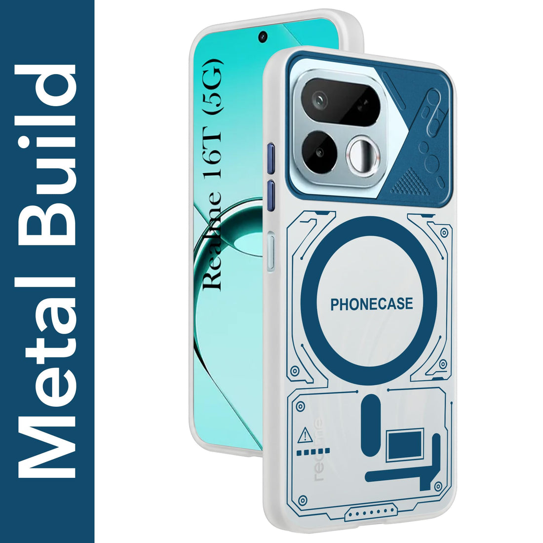 For Realme 16T 5G Metallic Back Cover Case (Metallic Camera Protection & Buttons | Translucent Milky Shade | Hard Polycarbonate)