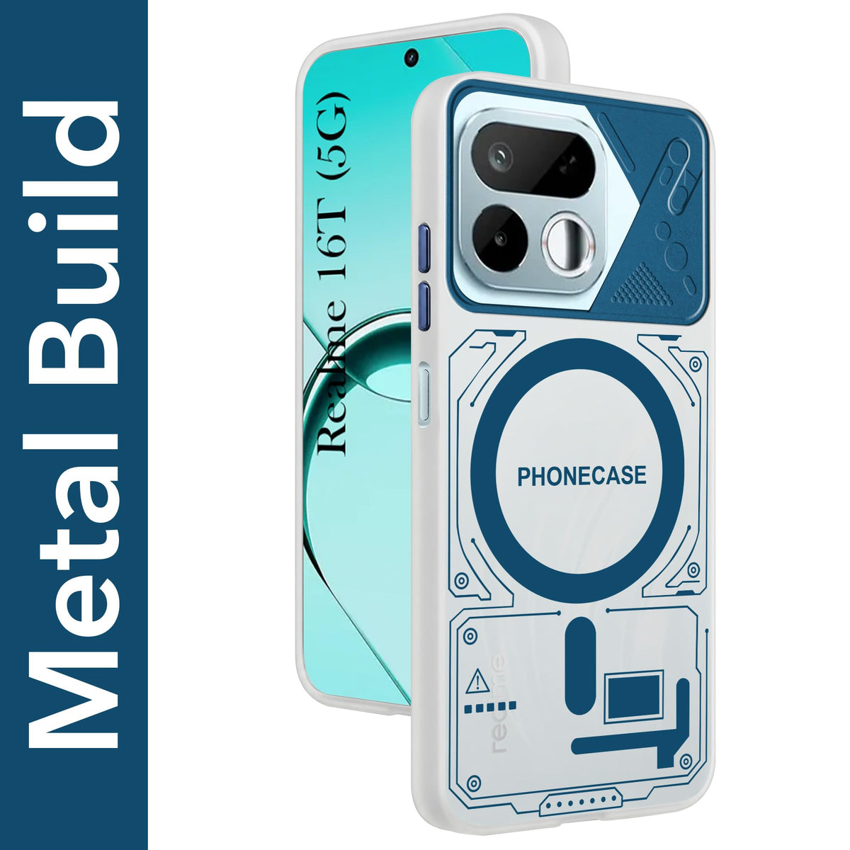 For Realme 16T 5G Metallic Back Cover Case (Metallic Camera Protection & Buttons | Translucent Milky Shade | Hard Polycarbonate)