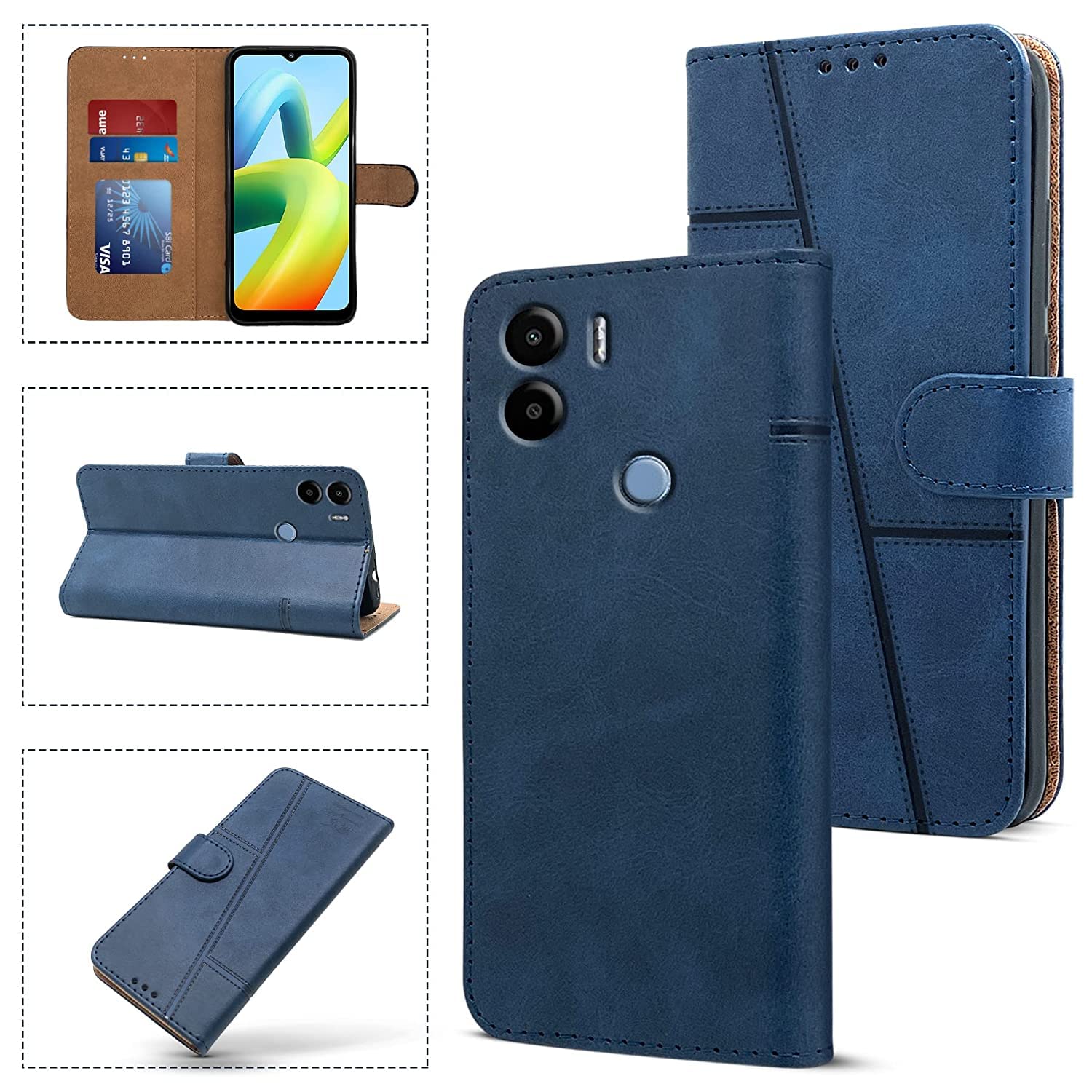 For Xiaomi Redmi A1 Plus Flip Cover Case (Stitched Leather with Magnetic Closure)