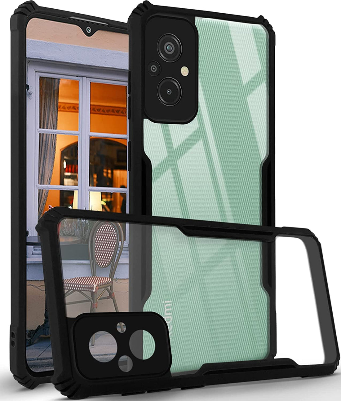 For Xiaomi Redmi 11 Prime Back Cover Case (Crystal Glass Back | Shockproof Bumpers | Professional Black)