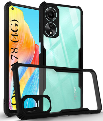 For Oppo A78 4G  Back Cover Case ( Shockproof with Polycarbonate Clear Panel | Professional Black)