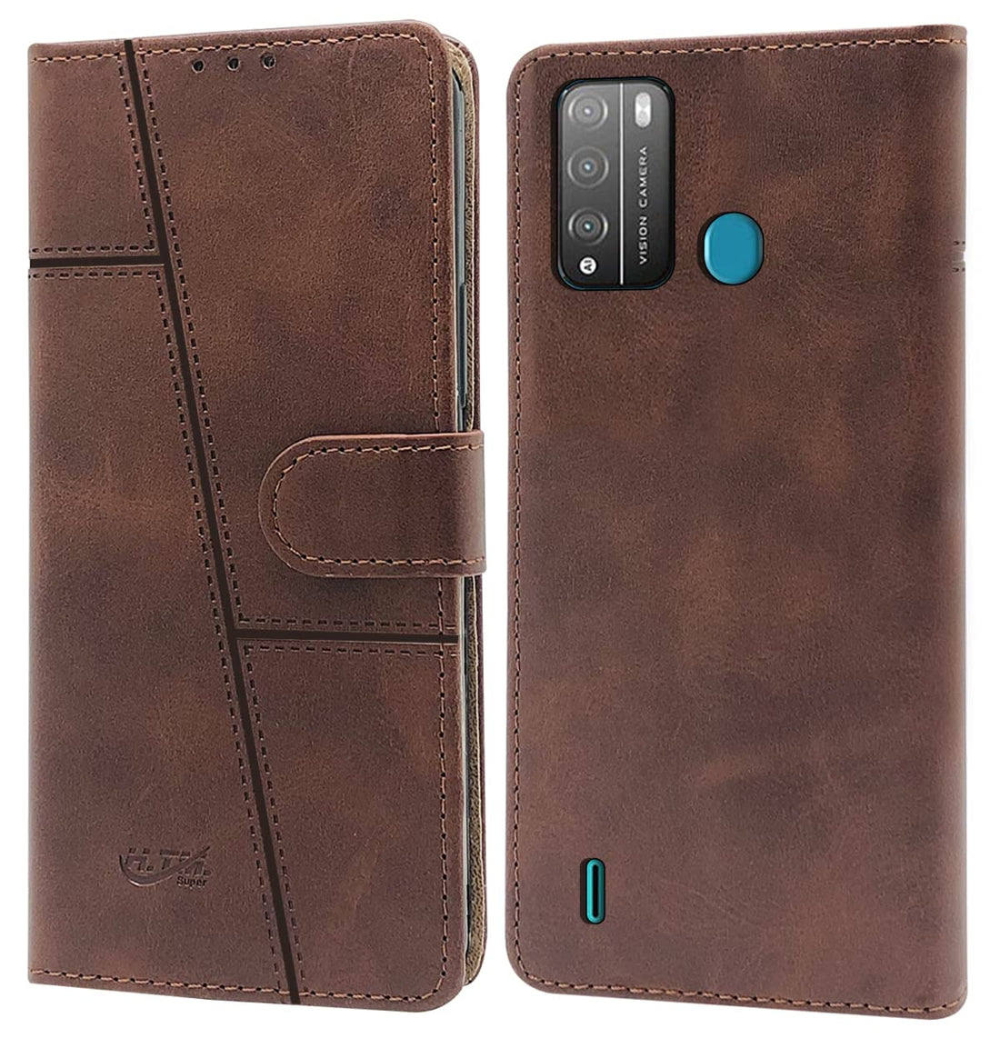 For Tecno Pop 5X Flip Cover Case (Stitched Leather Finish | Magnetic Closure | Inner TPU | Foldable Stand | Wallet Card Slots)