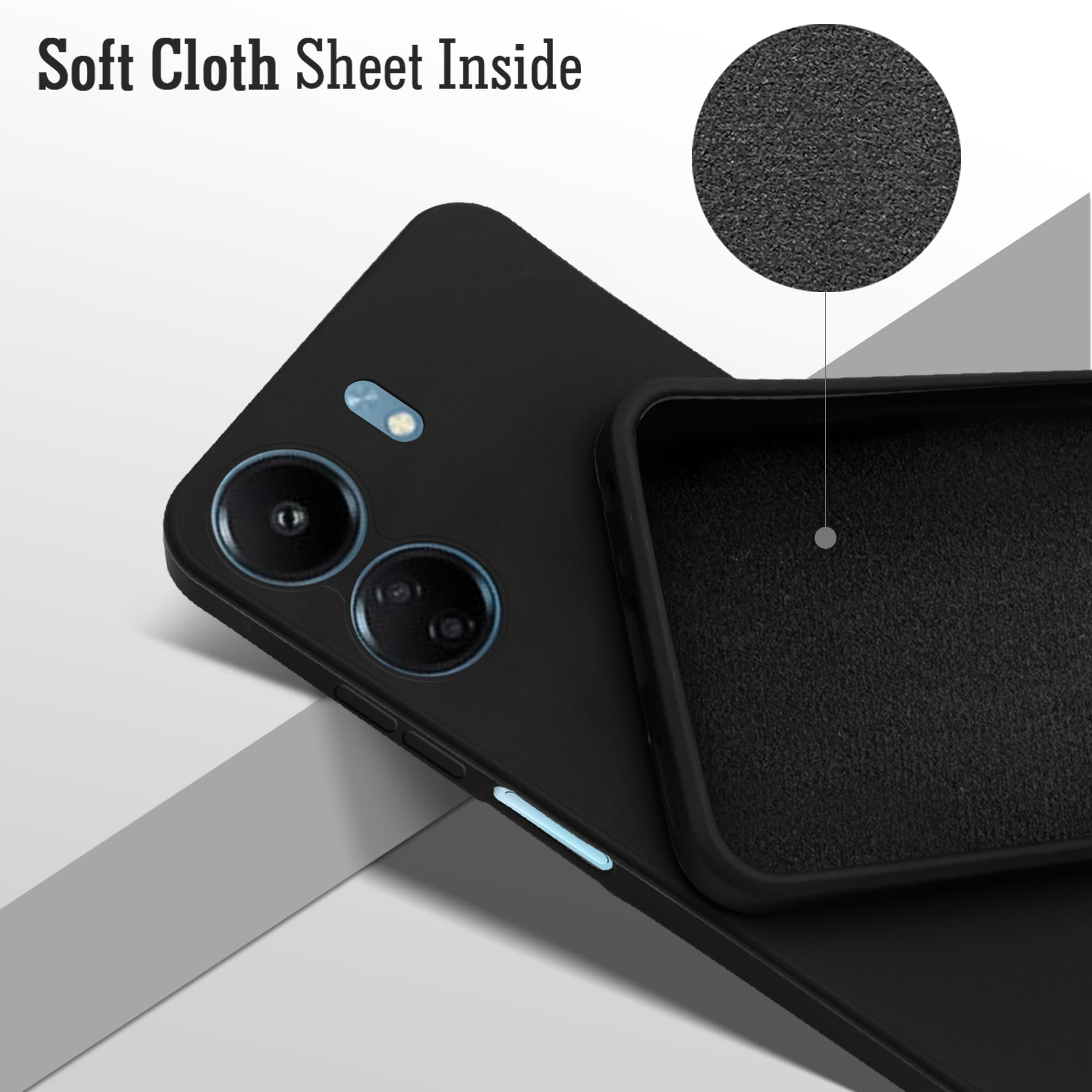 For Poco C65 Back Cover Case (Matte Finish Silicone with Inside Fiber Cloth )