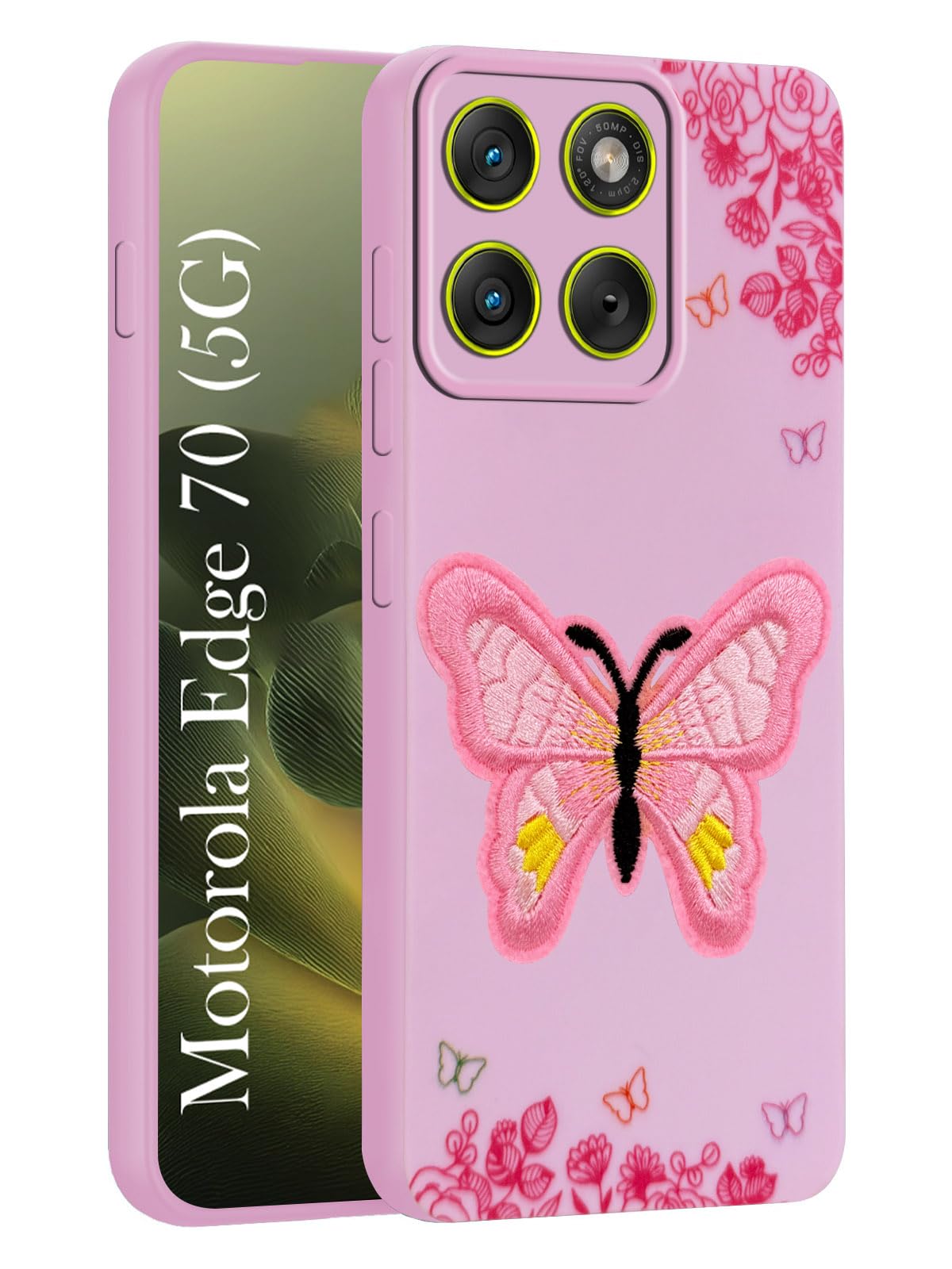 For Motorola Moto Edge 70 Back Cover Case (Soft Butterfly Embroidery | Women Teen Girls | Camera Protection| Matte Silicone)