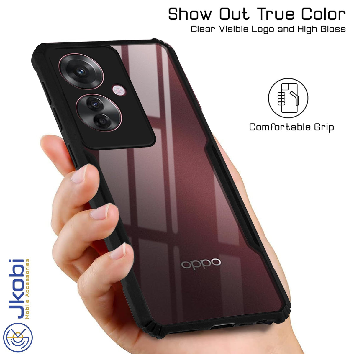 For Oppo F25 Pro 5G Back Cover Case Hybrid (Shockproof with Polycarbonate Clear Panel | Professional Black)