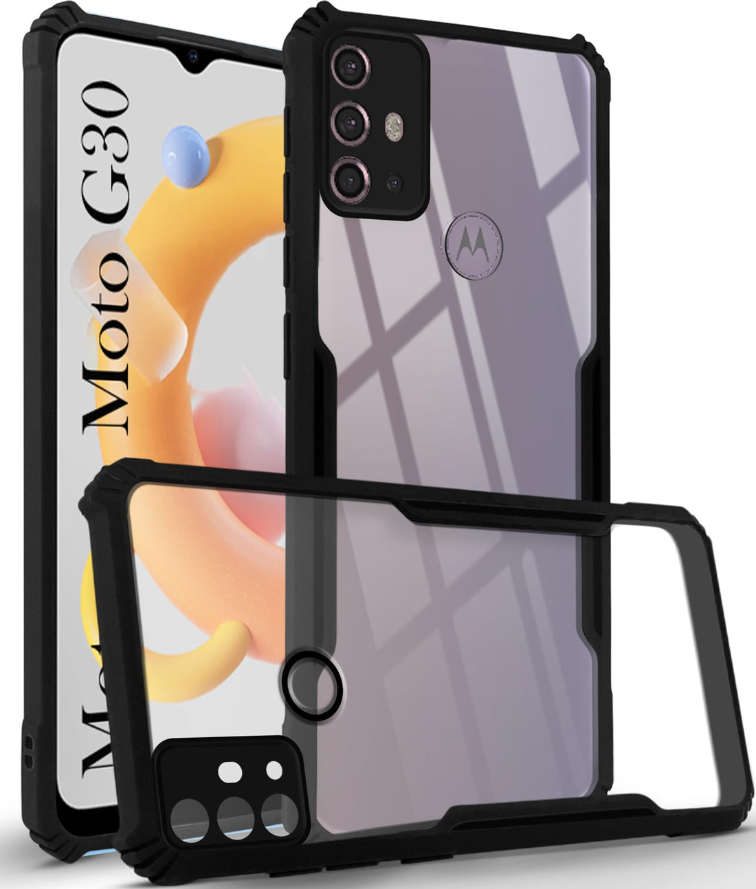 For Motorola Moto G30 Back Cover Case (Shockproof with Polycarbonate Clear Panel)