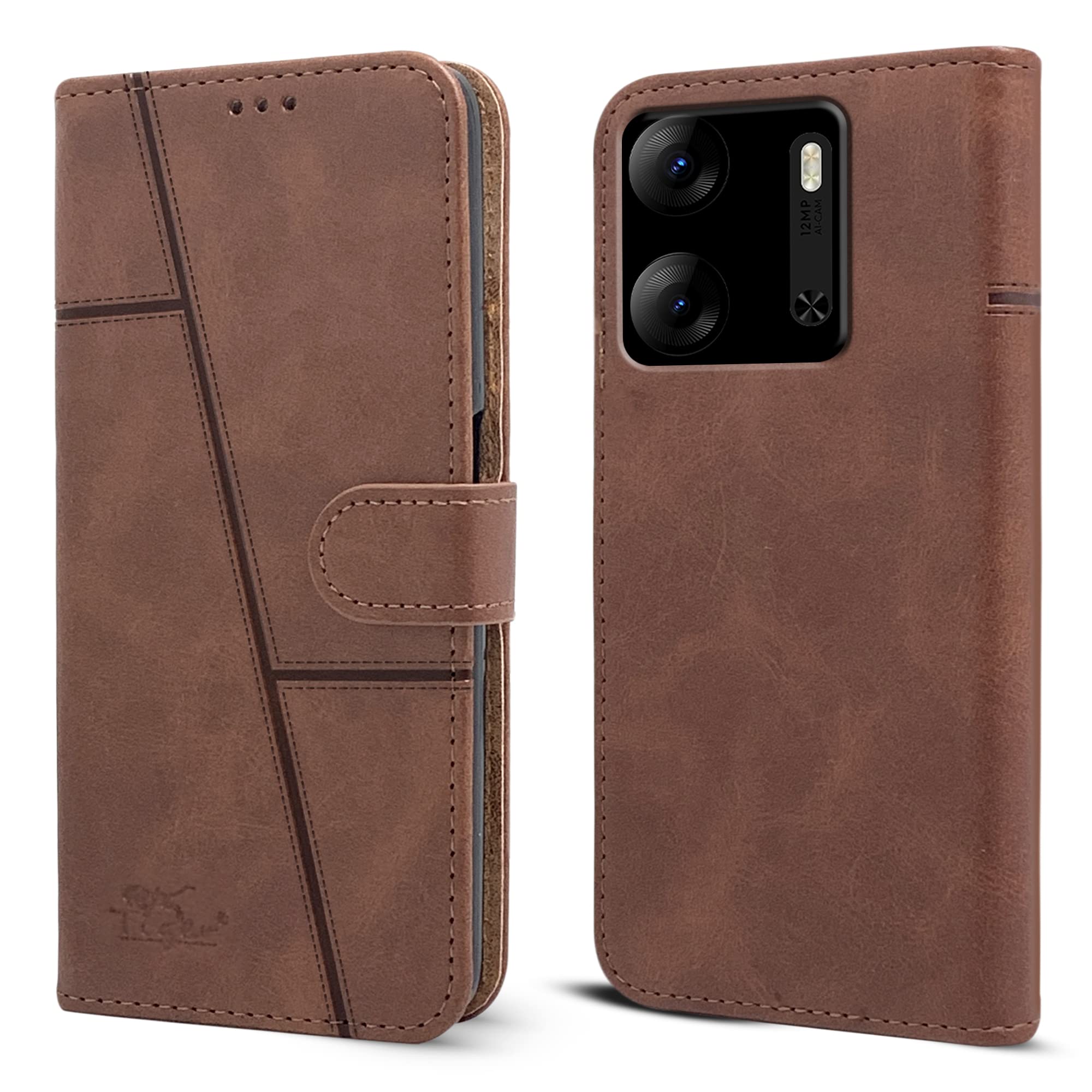 For Tecno POP 7 Pro Flip Cover Case (Stitched Leather with Magnetic Closure)