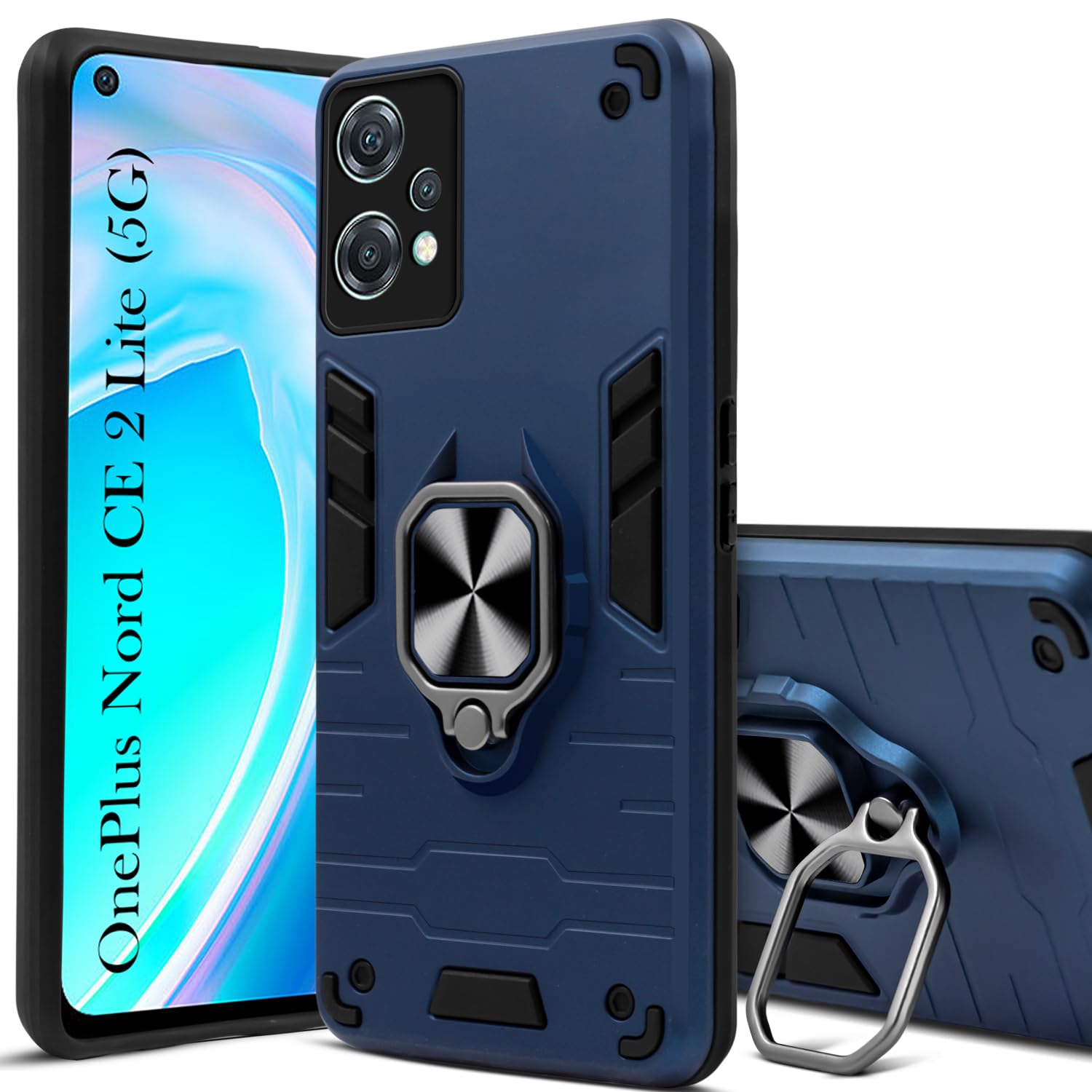For OnePlus Nord CE 2 Lite 5G Back Cover Case (Dual Layer Hybrid | Ring Holder & Kickstand | 360 Degree Shockproof Protection)