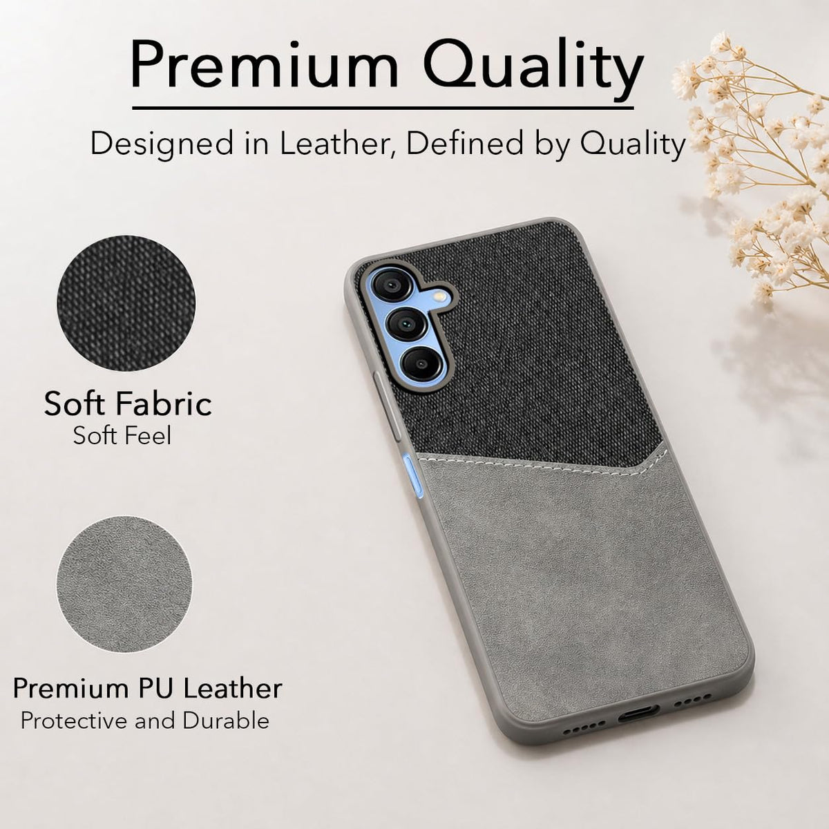 For Samsung Galaxy A15 5G Back Cover Case (Dual PU Leather Stitch | Professional Minimalist | Soft and Flexible)