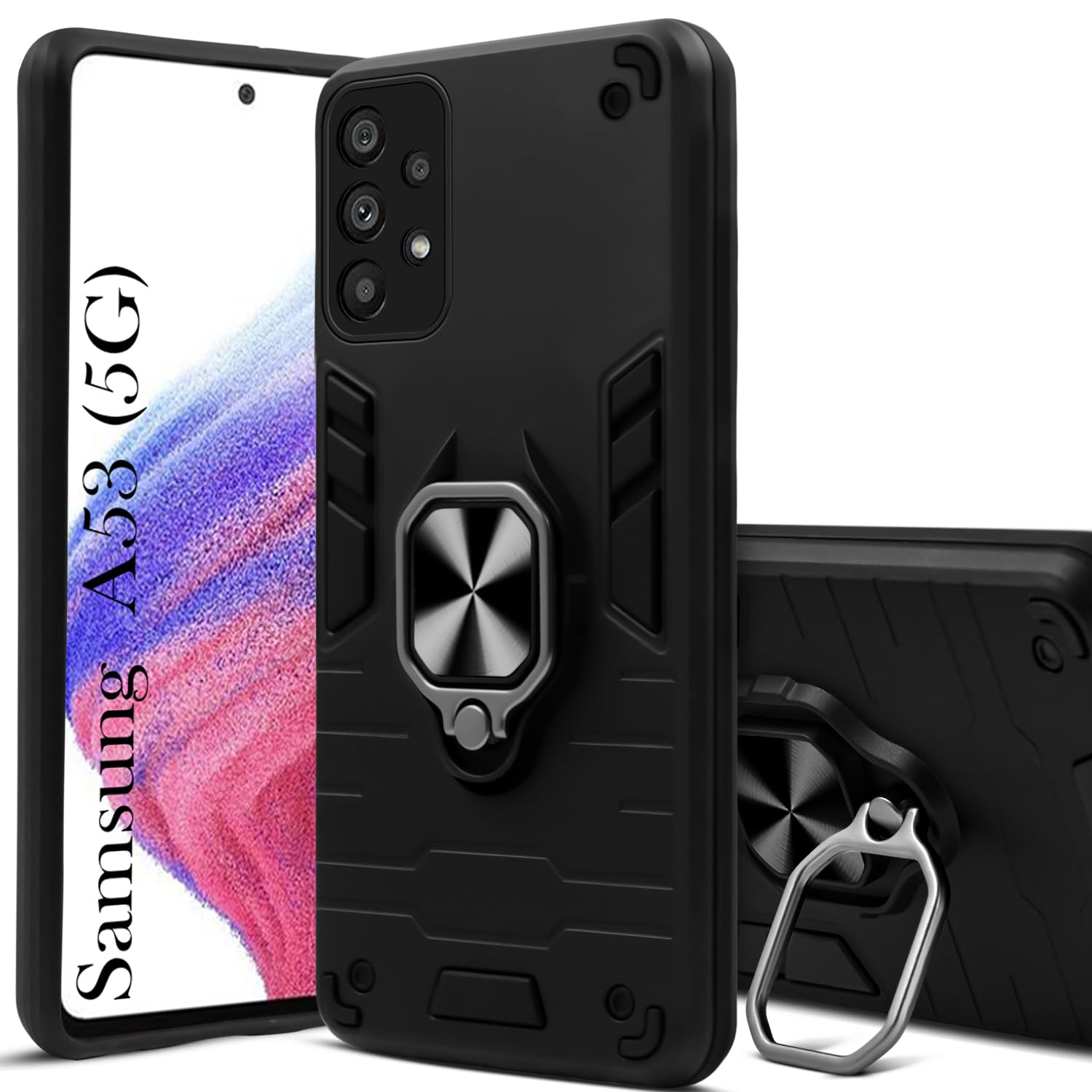 For Samsung Galaxy A53 5G Back Cover Case (Dual Embossed Design |Heavy Duty Screen and Camera Protection | Skidproof Texture | Matte Black)