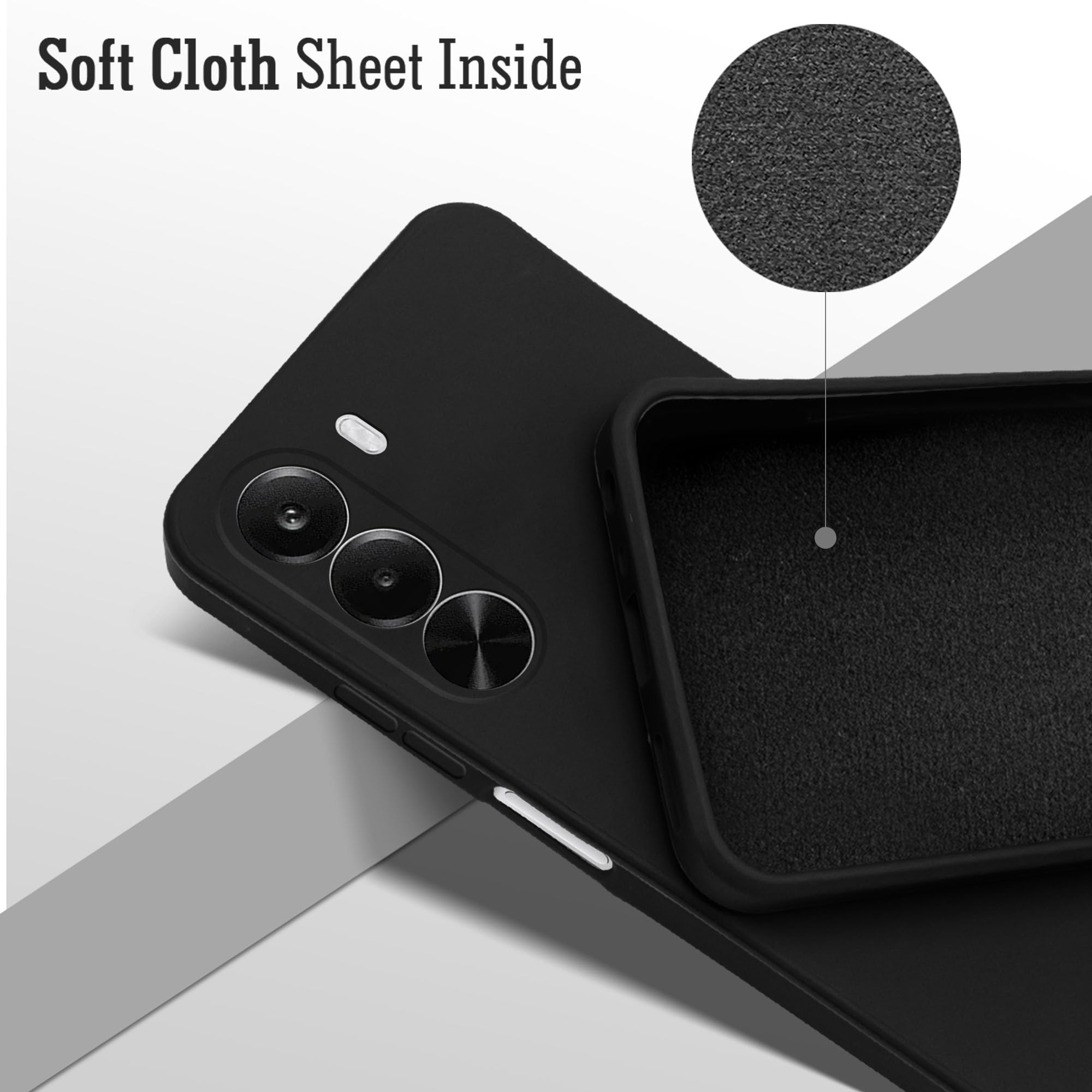 For OnePlus Nord CE 6 Lite Back Cover Case (Matte Finish Silicone with Inside Fiber cloth)