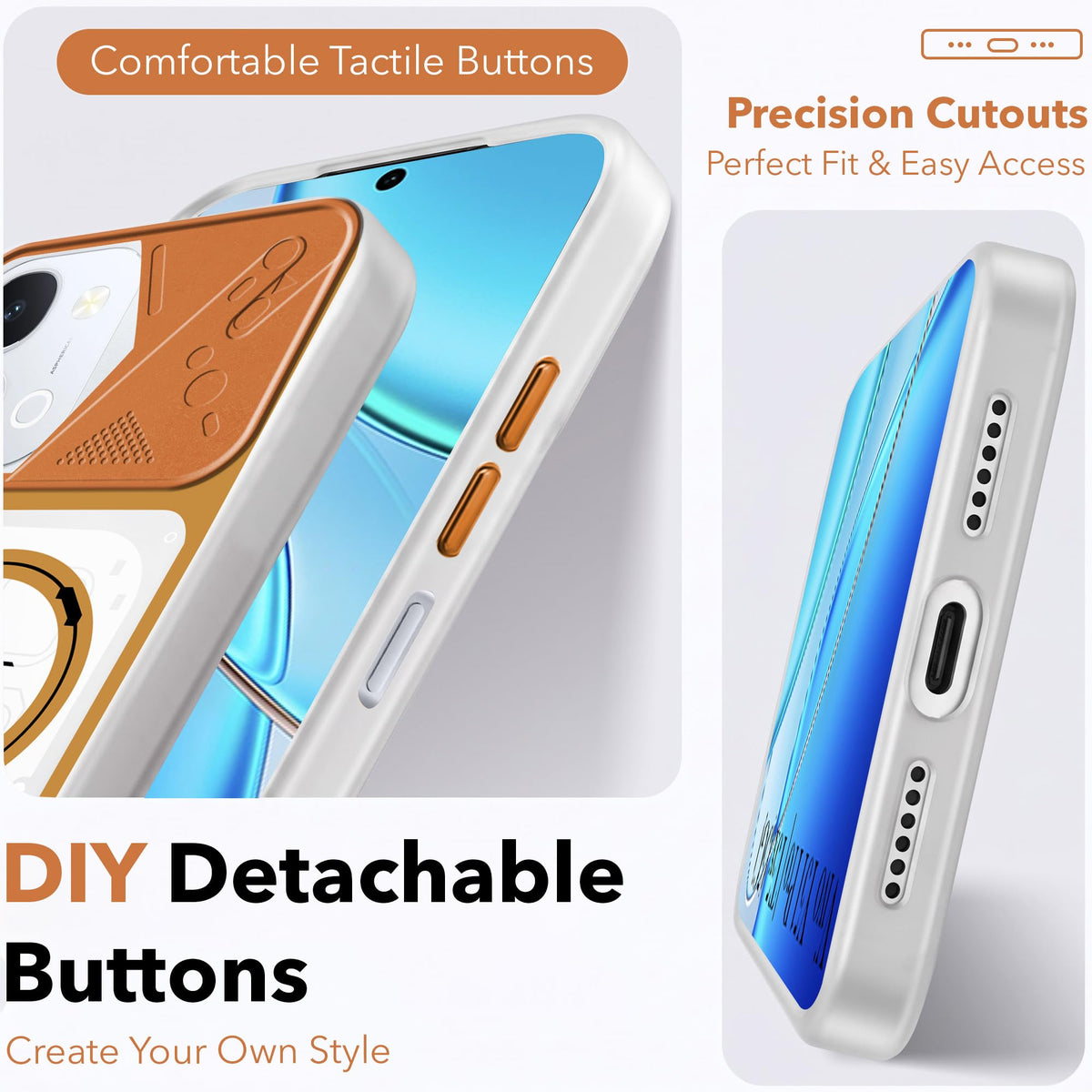 For Vivo Y51 Pro 5G | Vivo T5x Metallic Back Cover Case (Metallic Camera Protection & Buttons | Translucent Milky Shade | Hard Polycarbonate)