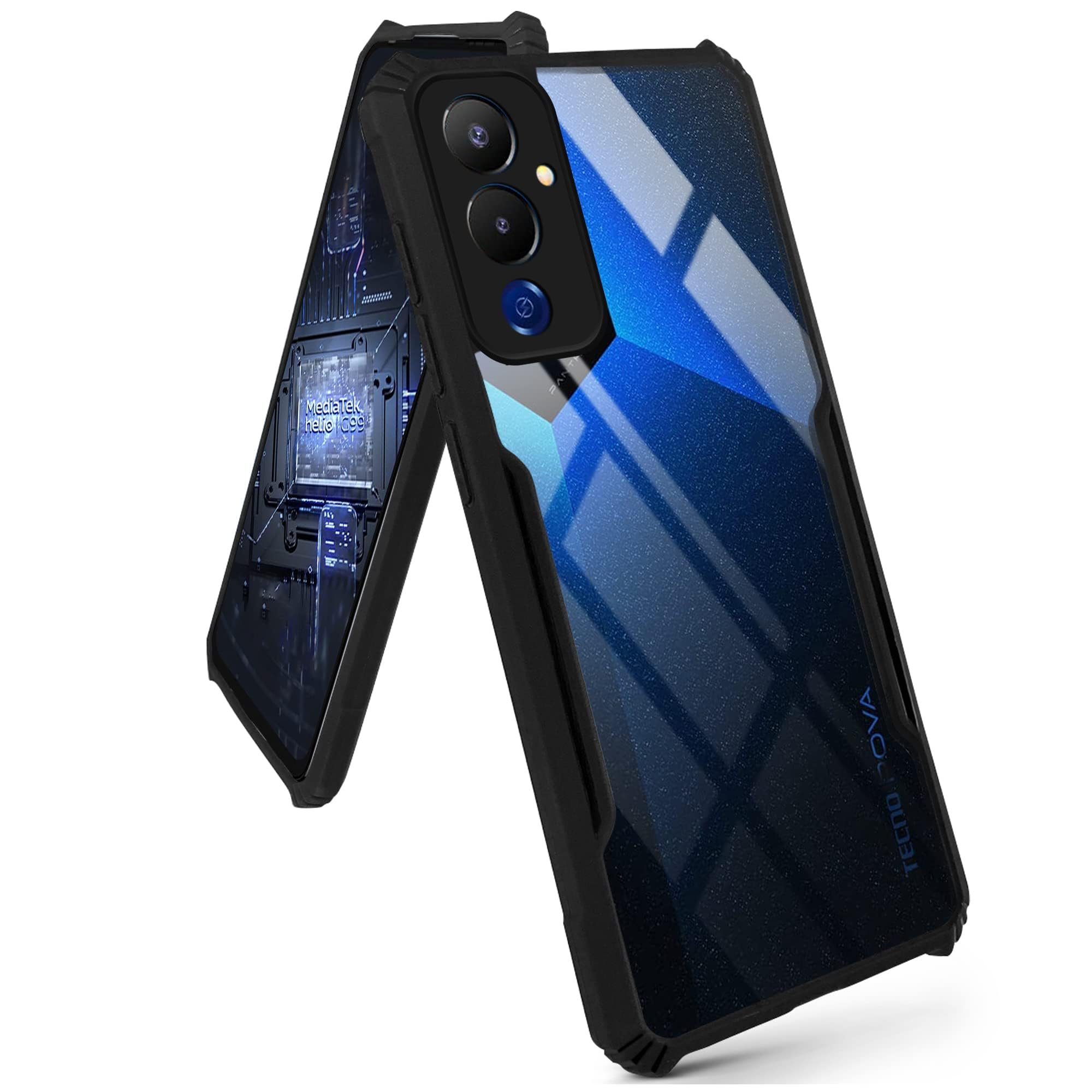 For Tecno Pova 4 Back Cover Case ( Shockproof with Polycarbonate Clear Panel | Professional Black)