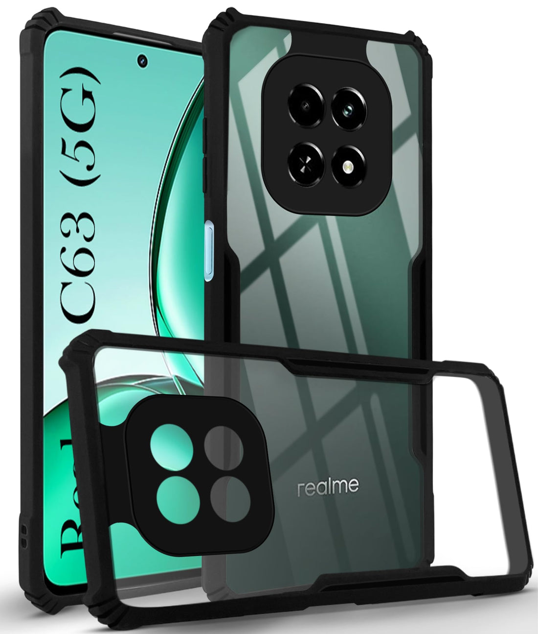 For Realme C63 5G Back Cover Case ( Shockproof with Polycarbonate Clear Panel | Professional Black)