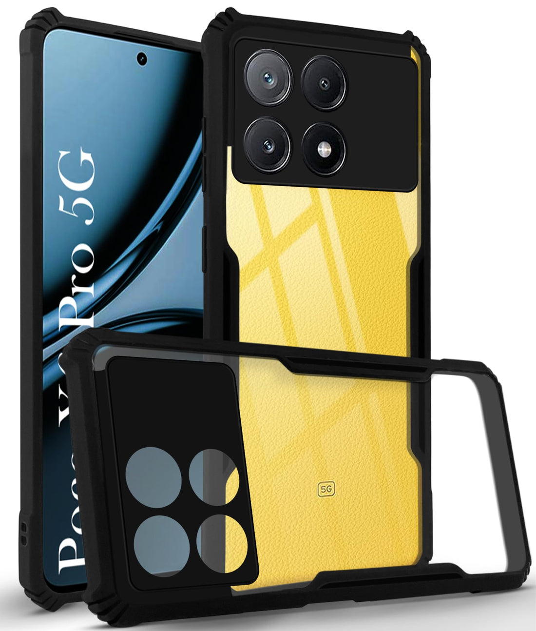 For Poco X6 Pro 5G Back Cover Case (Shockproof with Polycarbonate Clear Panel)