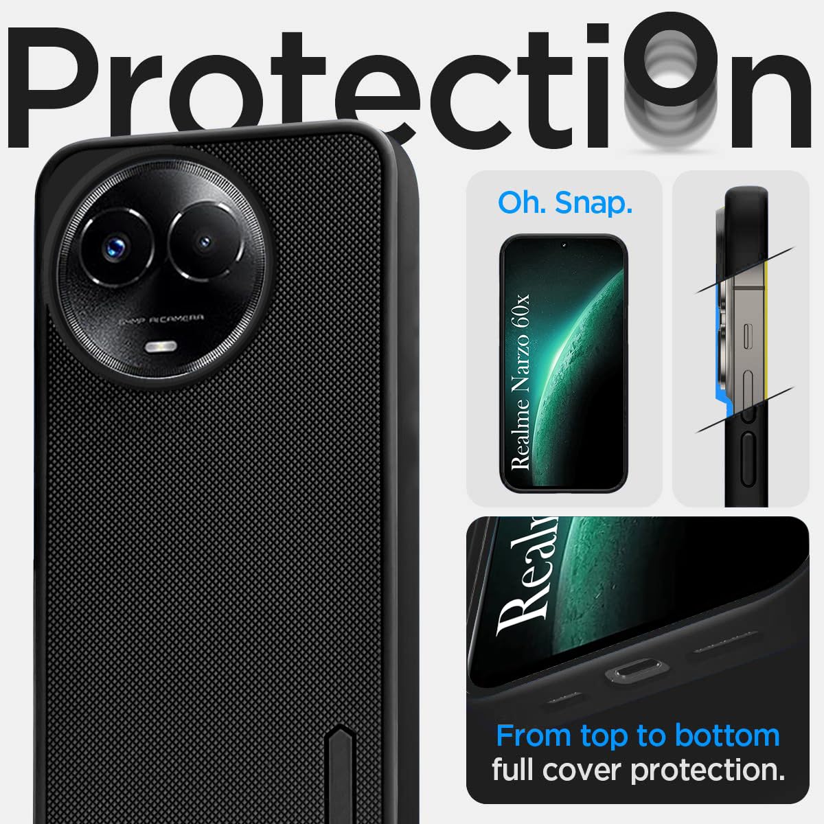 For Realme Narzo 60x Back Cover Case Rubberised (Textured Grip Design| Micro-Fiber Cloth Inside | Slim and Light Weight | Soft Touch and Feel)