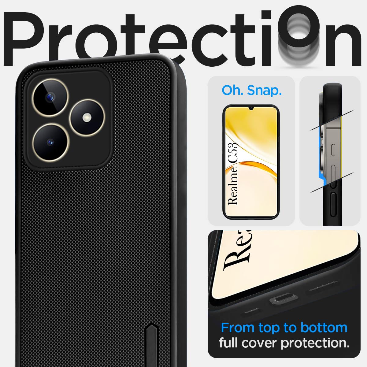 For Realme C53 Back Cover Case Rubberised (Textured Grip Design| Micro-Fiber Cloth Inside | Slim and Light Weight | Soft Touch and Feel)