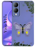 For Vivo Y17s Back Cover Case (Soft Butterfly Embroidery | Women Teen Girls | Camera Protection| Matte Silicone)