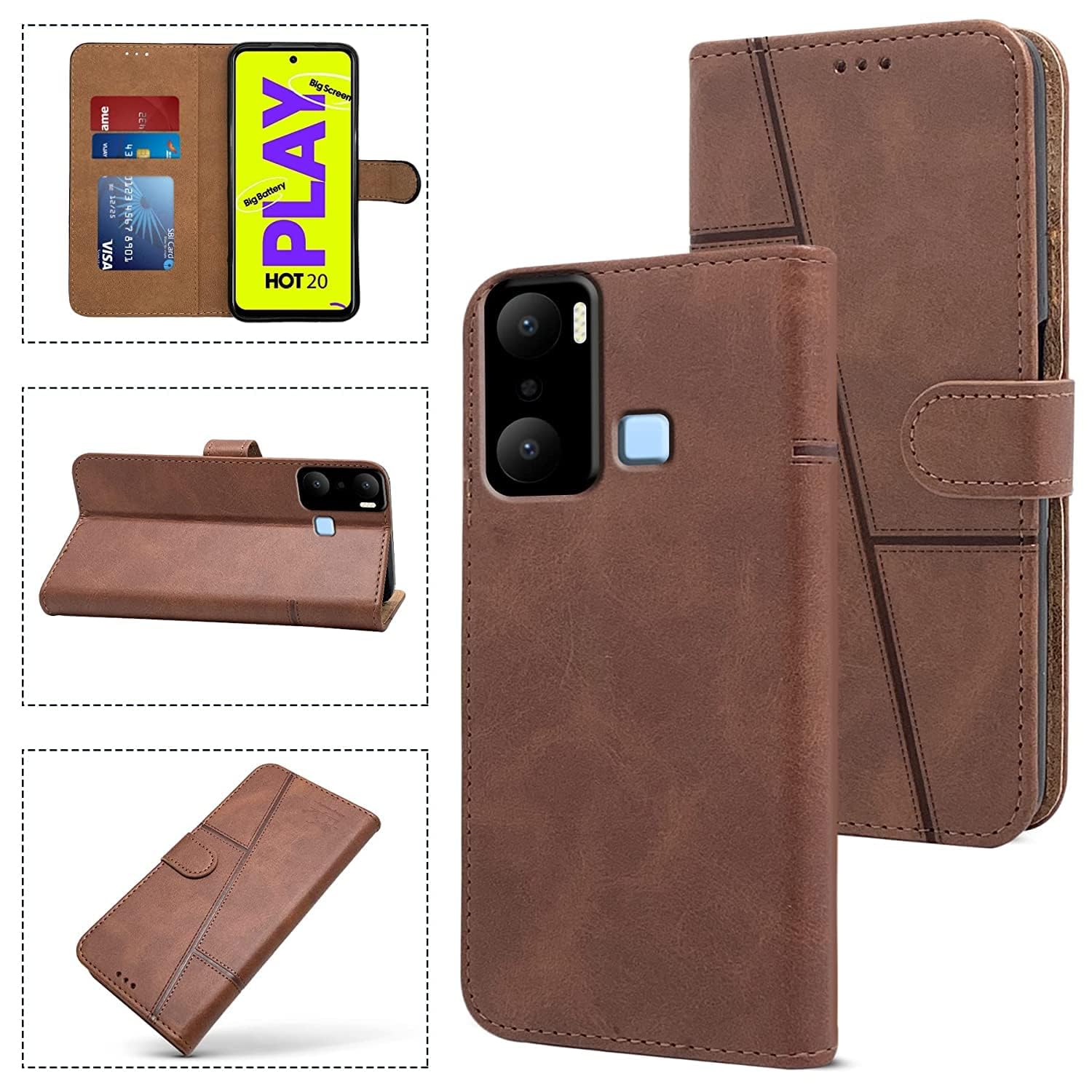 For Infinix Hot 20 Play Flip Cover Case (Stitched Finish | Foldable Stand | Wallet Card Slots)