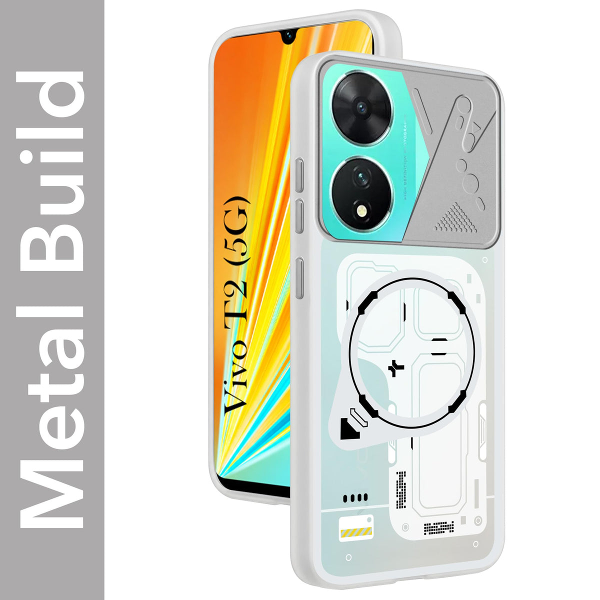 For Vivo T2 Metallic Back Cover Case (Metallic Camera Protection & Buttons | Translucent Milky Shade | Hard Polycarbonate)